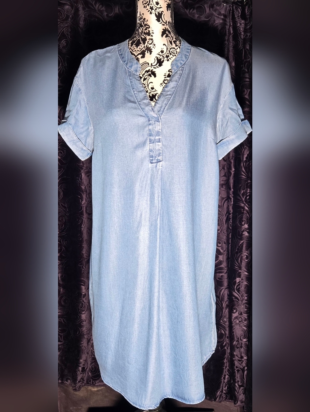 H&M Light Blue Denim-Effect Short Sleeve Dress - Picture 1 of 1